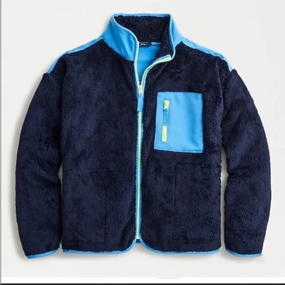 J. Crew Superplush sherpa full-zip jacket Size S color block Navy Blue Green - Picture 3 of 14